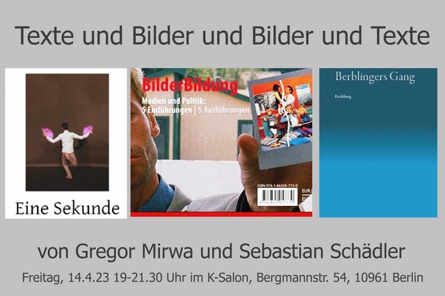 Einladungskarte Lesung Gregor Mirwa und Sebastian Schädler am 14.4.2023